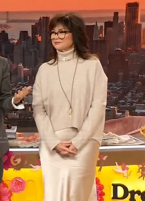 Valerie’s turtleneck mixed media dress on The Drew Barrymore Show
