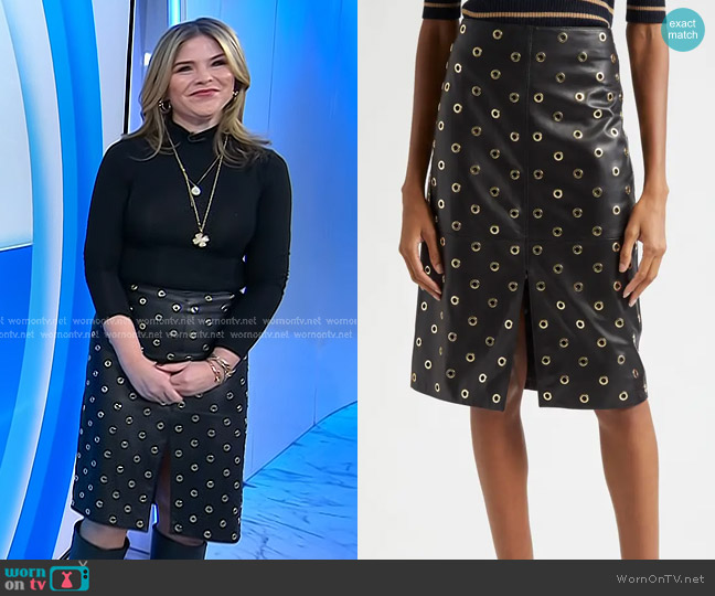 Veronica Beard Anderson Leather Grommet Skirt worn by Jenna Bush Hager on Today
