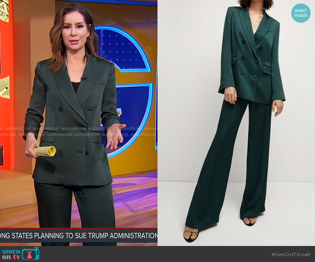 Veronica Beard Roche Satin Dickey Jacket in Pine worn by Rebecca Jarvis on Good Morning America