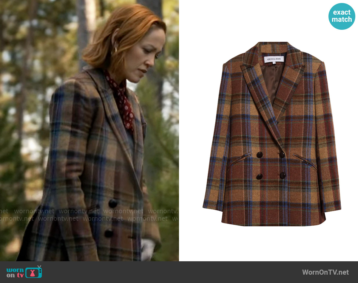 Veronica Beard Oria Plaid Wool Dickey Jacket in Russet Multi worn by Angie Polaski (Erika Christensen) on Will Trent