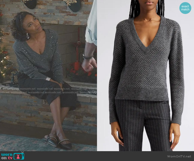 Veronica Beard Pablah Studded Alpaca-Blend Sweater in Charcoal worn by Helen Decatur (Heather Headley) on Sweet Magnolias