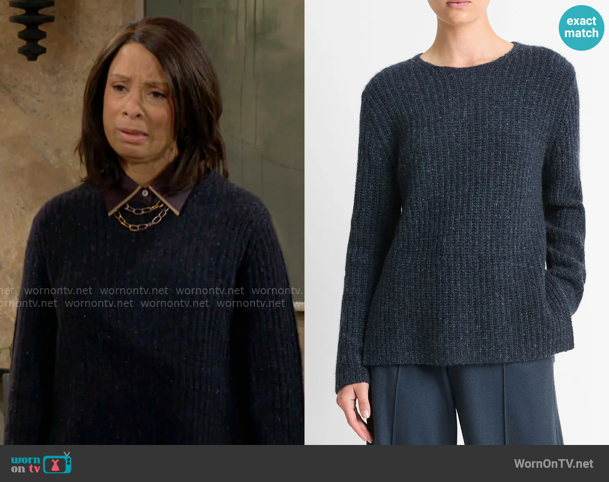 Vince Donegal Tweed Cashmere Rib Tunic Sweater worn by Amy Lewis (Valarie Pettiford) on The Young and the Restless
