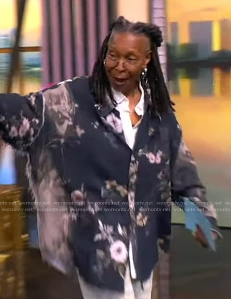 Whoopi’s black floral print overshirt on The View