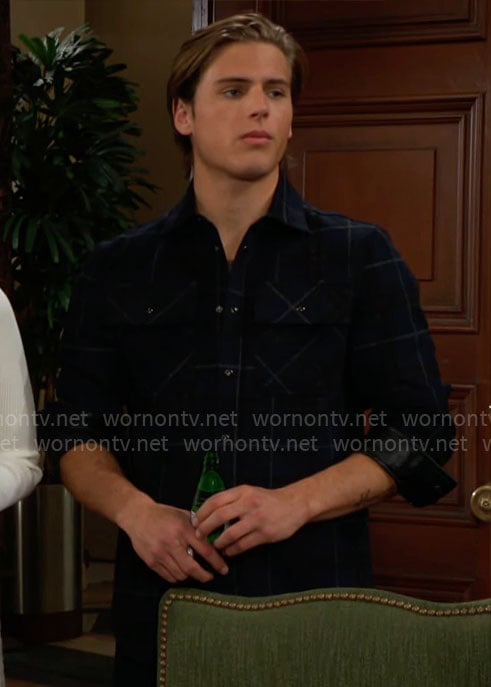 Will’s navy checked shirt on The Bold and the Beautiful