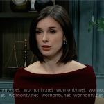 Willow’s burgundy off-shoulder sweater on General Hospital