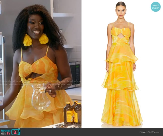 Yaura Keta Dress in Aquarelle Yellow worn by Bozoma Saint John on The Real Housewives of Beverly Hills
