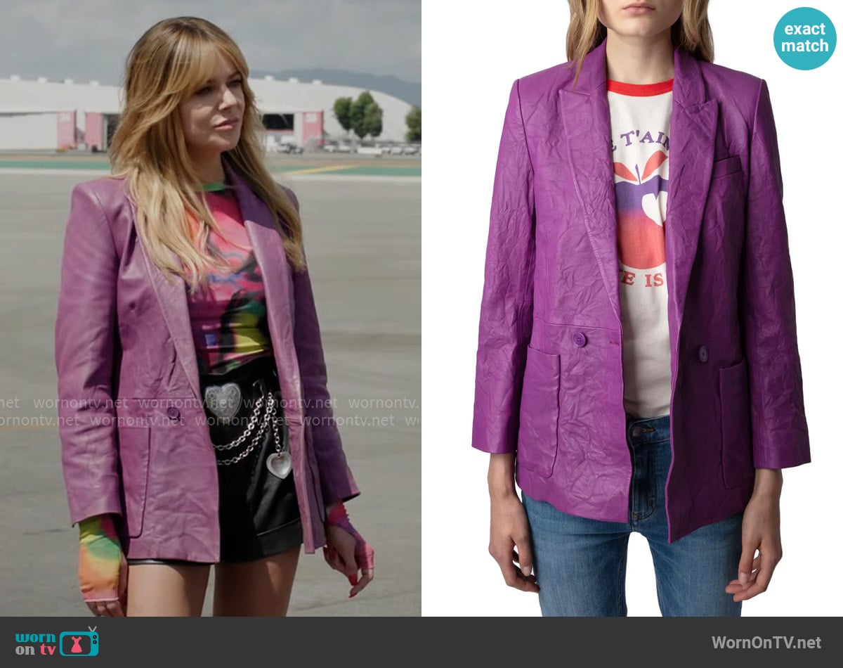 Zadig & Voltaire Visko Crinkle Leather Blazer in Goa worn by Morgan Gillory (Kaitlin Olson) on High Potential
