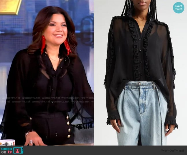 Zimmermann Ruffle Cape Georgette Button-Up Shirt worn by Ana Navarro on The View