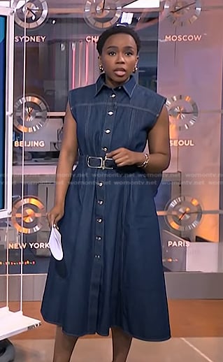 Zinhle’s belted denim midi dress on NBC News Daily