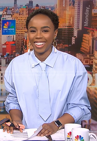 Zinhle’s blue tie neck shirt on NBC News Daily