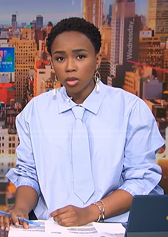 Zinhle’s blue tie neck shirt on NBC News Daily