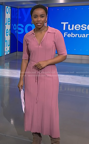 Zinhle’s pink collared knit dress on NBC News Daily
