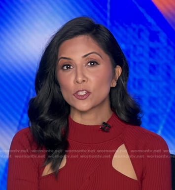 Zohreen Shah’s red ribbed cutout top on Good Morning America