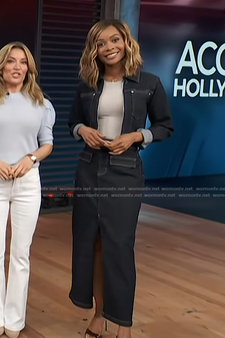 Zuri’s denim jacket and skirt on Access Hollywood