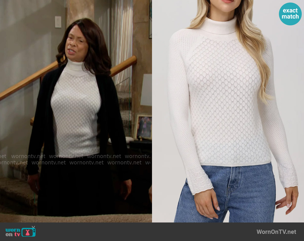 525 Violet Pointelle Turtleneck Sweater worn by Amy Lewis (Valarie Pettiford) on The Young and the Restless