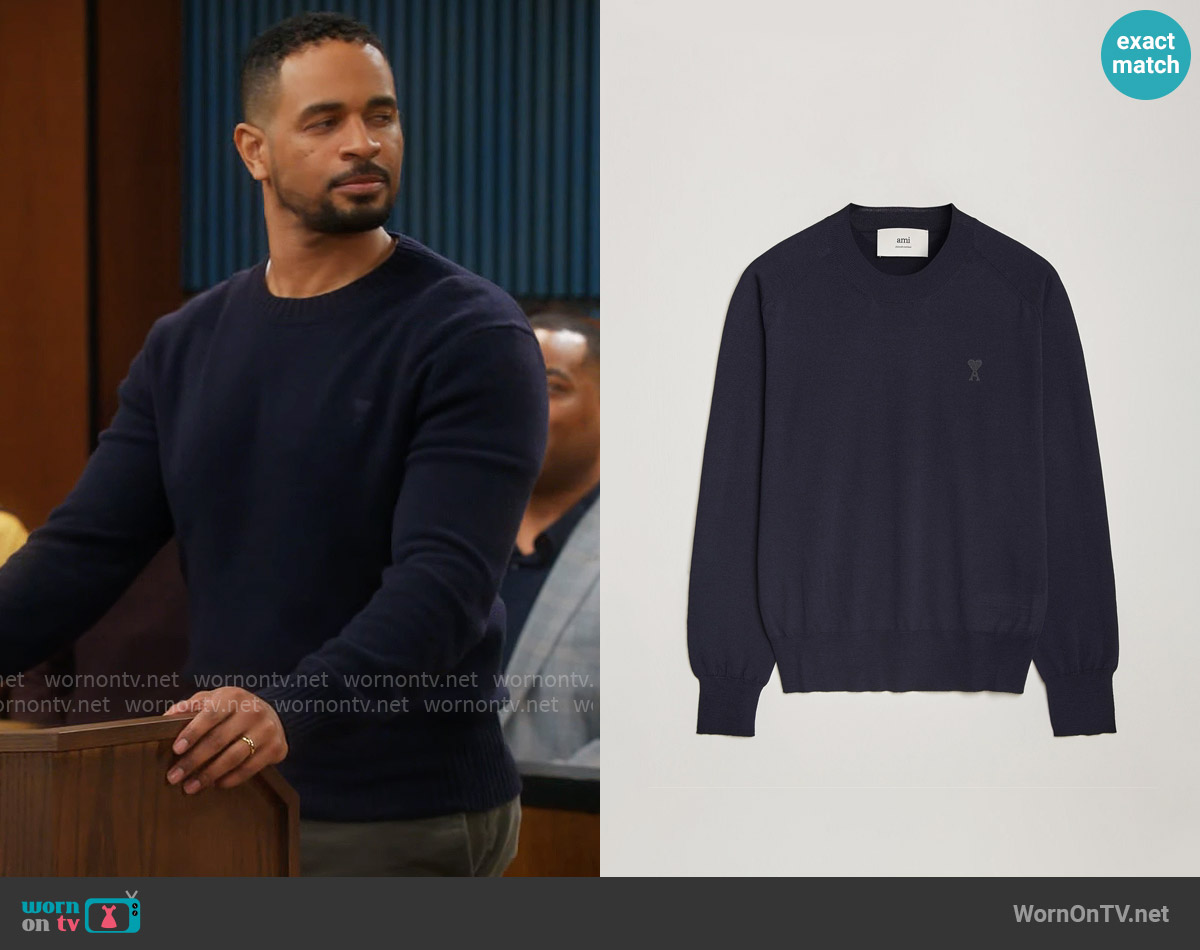 AMI Paris Cashmere Ami De Cœur Sweater worn by Damon (Damon Wayans Jr.) on Poppas House