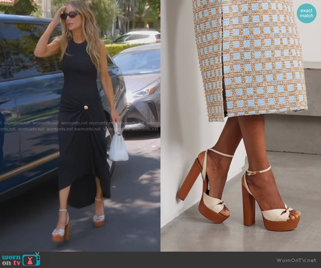 Aquazzura Villette 140 Linen and Leather Platform Sandals worn by Dorit Kemsley on The Real Housewives of Beverly Hills