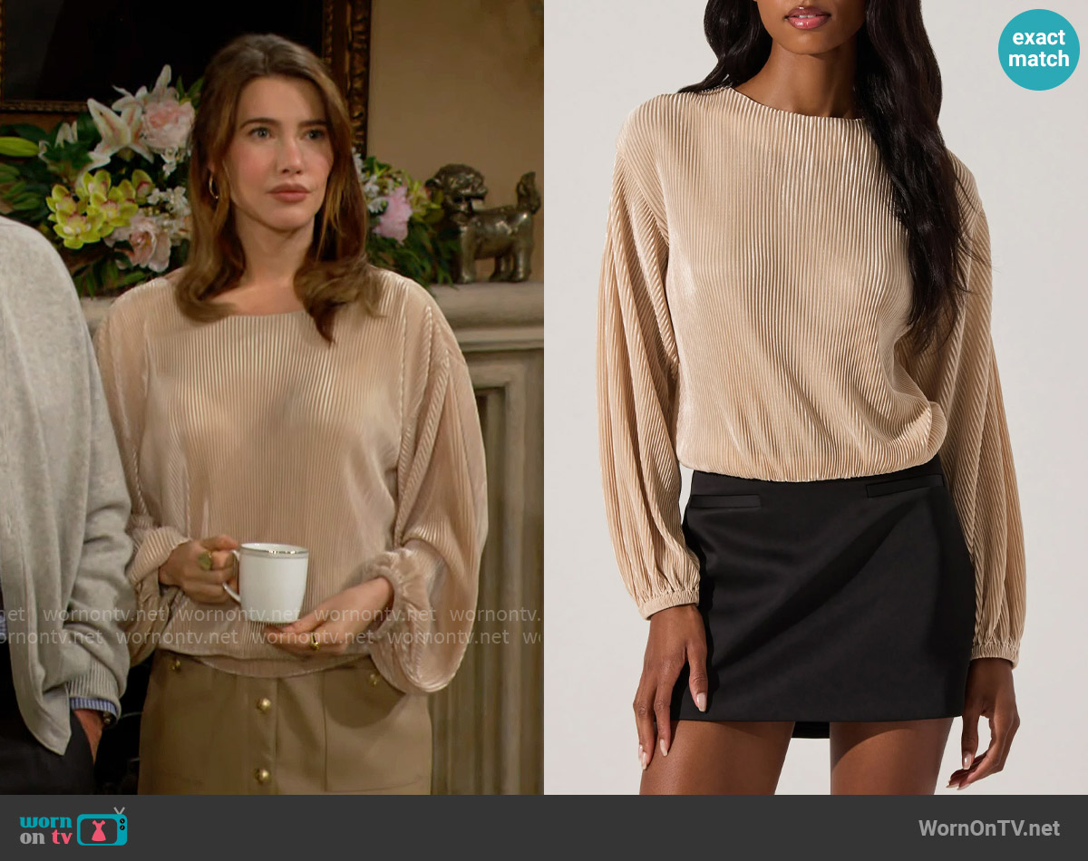 ASTR The Label Plissé Tie Back Top worn by Steffy Forrester (Jacqueline MacInnes Wood) on The Bold and the Beautiful