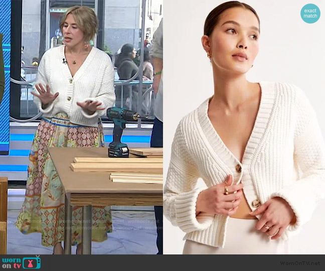 Abercrombie and Fitch Cotton-Blend Seed Stitch Cardigan worn by Erin Napier on Today