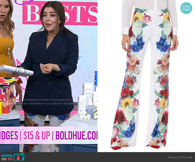 Alice + Olivia Andrew Placed Floral Slim Bootcut Pants worn by Bobbie Thomas on Today