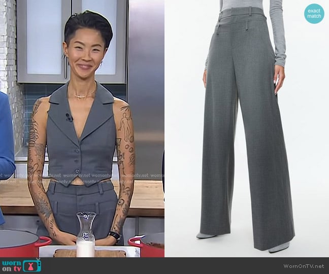 Alice + Olivia Aspen High-Rise Double-Waist Pants in Shadow Grey Melange worn by Kristen Kish on Today
