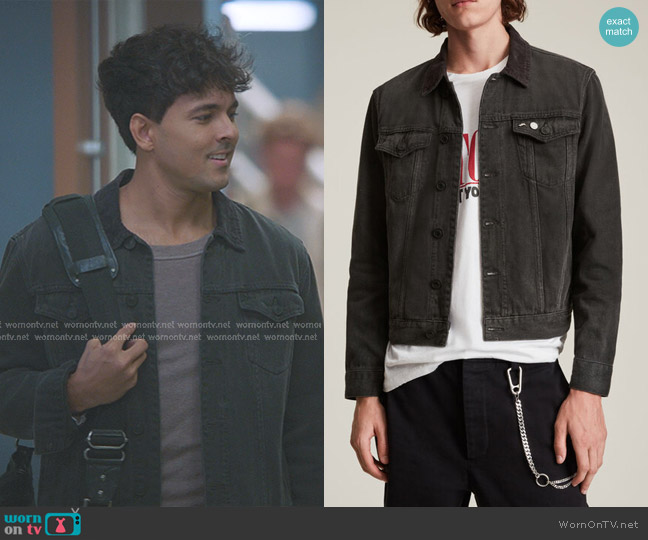 All Saints Ormside Denim Jacket worn by Lucas Adams (Niko Terho) on Greys Anatomy