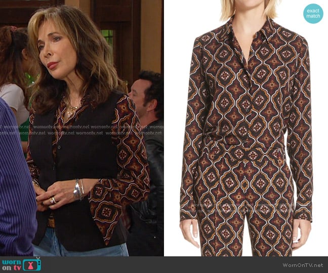 A.L.C. Aubrey Print Silk Top worn by Kate Roberts (Lauren Koslow) on Days of our Lives