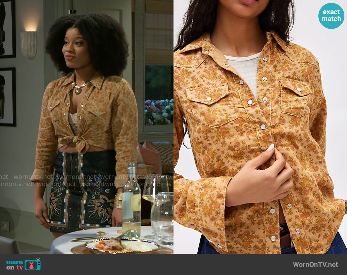 BDG Ariella Printed Western Shirt in Floral Multi worn by Eva Thomas (Ambyr Michelle) on Beyond the Gates