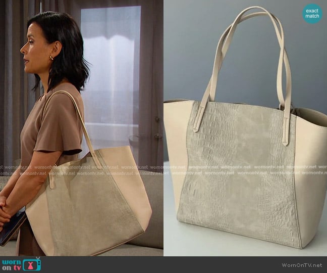 BP Colorblock Faux Leather Tote worn by Amy Choi (Shi Ne Nielson) on Days of our Lives