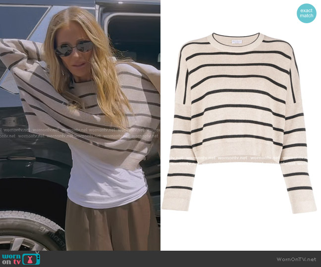 Brunello Cucinelli Striped Cotton Jumper in Beige worn by Dorit Kemsley on The Real Housewives of Beverly Hills