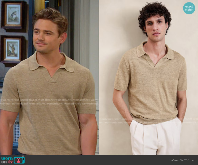Banana Republic Giorgio Linen Cotton Sweater Polo worn by Johnny DiMera (Carson Boatman) on Days of our Lives