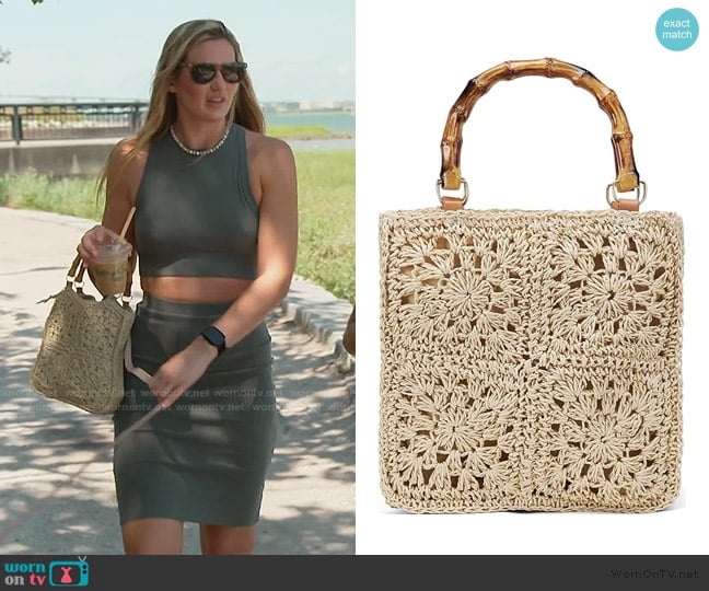 Kiss Sea Store Straw Bag with Bamboo Handle worn by Molly O’Connell on Southern Charm