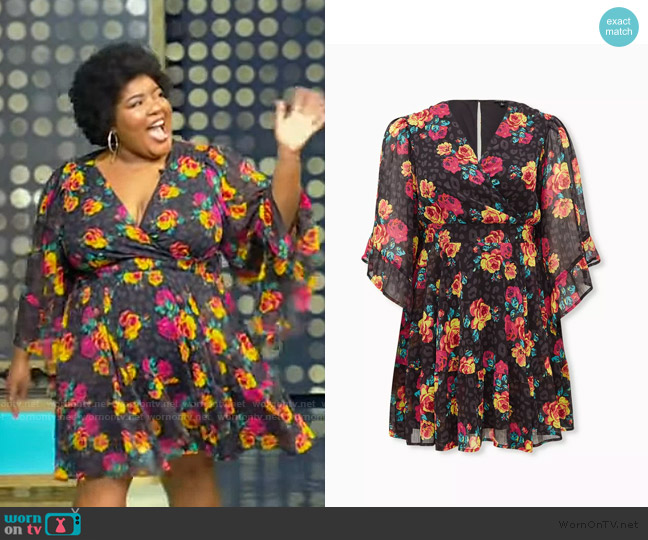 Betsey Johnson Black Floral Leopard Crinkled Chiffon Mini Dress worn by Dulcé Sloan on Tamron Hall Show