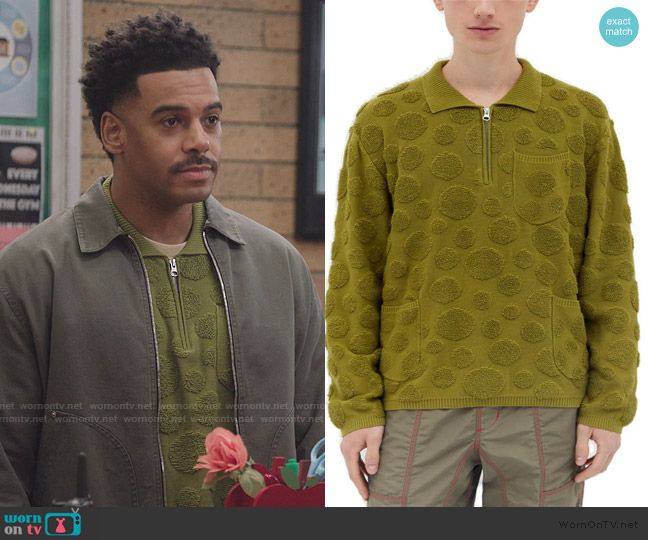 Brain Dead Dot Half-Zip Jumper worn by Tariq (Zack Fox) on Abbott Elementary