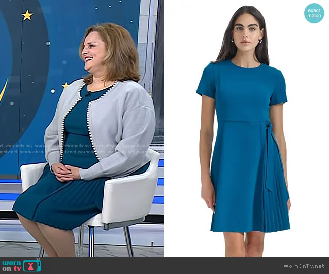 Calvin Klein Jewel-Neck Scuba-Crepe A-Line Dress in Cypress worn by Dr. Carol Ash on Today