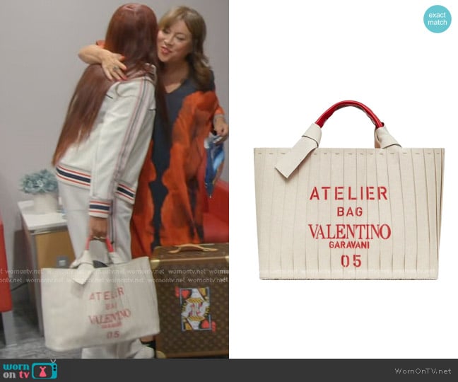 Valentino Canvas Atelier 05 Plisse Edition Medium Tote Bag worn by Garcelle Beauvais on The Real Housewives of Beverly Hills