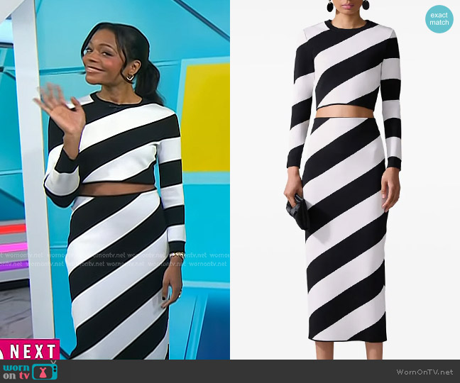Carolina Herrera Striped Cropped Jumper worn by Naomie Harris on Today