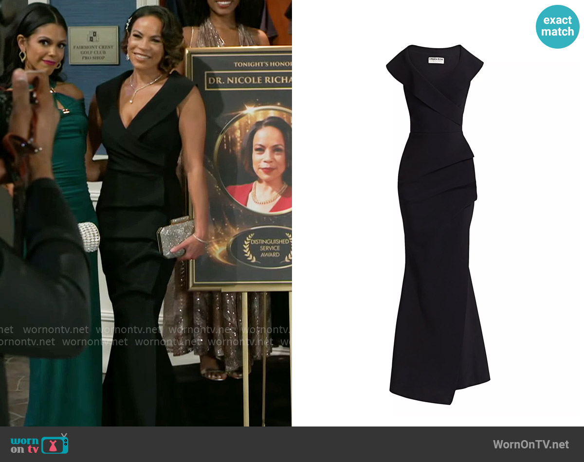 Chiara Boni La Petite Robe Cocoon Collar Trumpet Gown worn by Nicole Dupree Richardson (Daphnee Duplaix) on Beyond the Gates