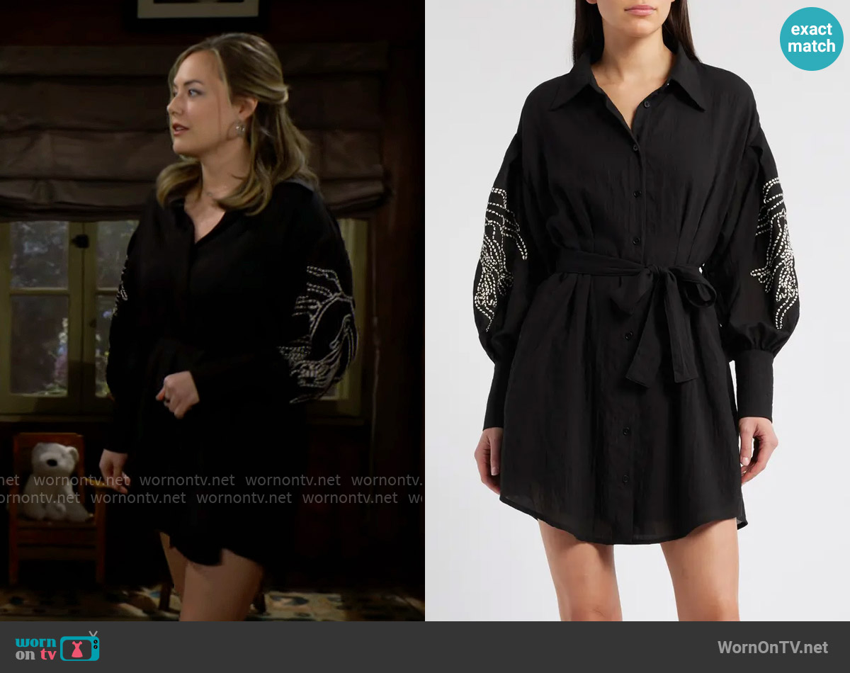 Ciebon Brielle Embroidered Long Sleeve Shirtdress worn by Hope Logan (Annika Noelle) on The Bold and the Beautiful