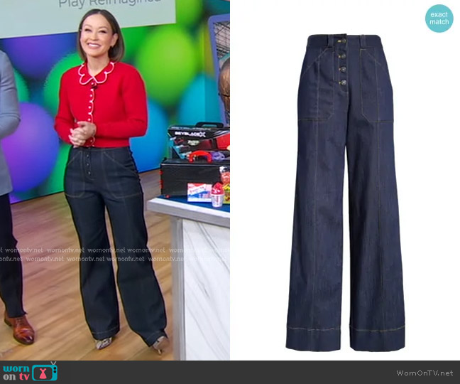 Cinq a Sept Benji Wide Leg Jeans worn by Eva Pilgrim on Good Morning America