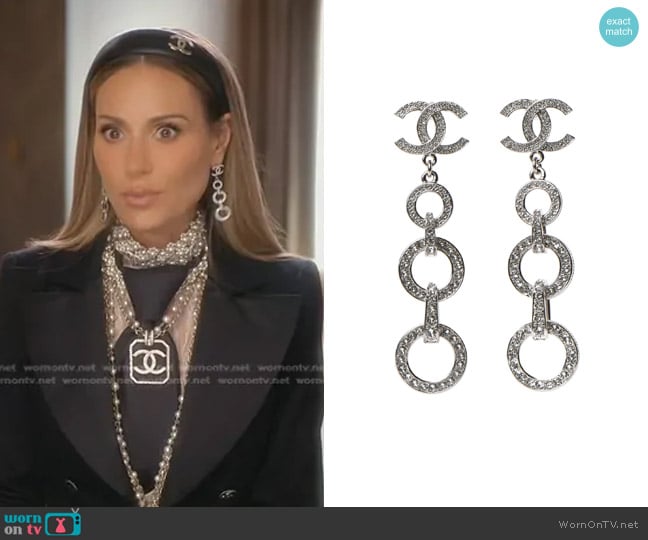 Chanel Crystal CC Triple Drop Earrings worn by Dorit Kemsley on The Real Housewives of Beverly Hills