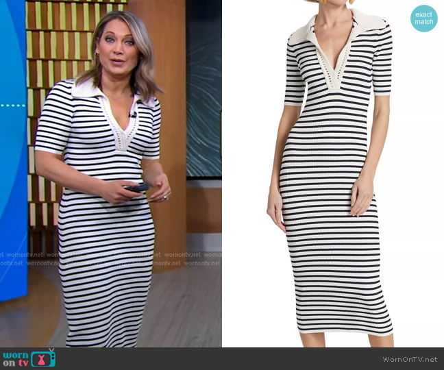 A.L.C. Darcy Stripe Midi Sweater Dress worn by Ginger Zee on Good Morning America