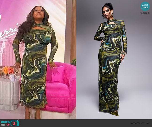 Daska Maxi dress in green abstract swirl print worn by Sherri Shepherd on Sherri