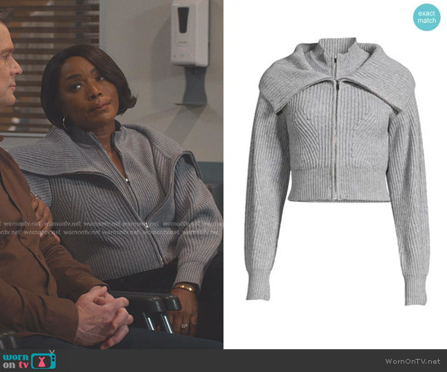 Derek Lam 10 Crosby Ramona Layered Cropped Wool Blend Cardigan worn by Athena Grant (Angela Bassett) on 9-1-1
