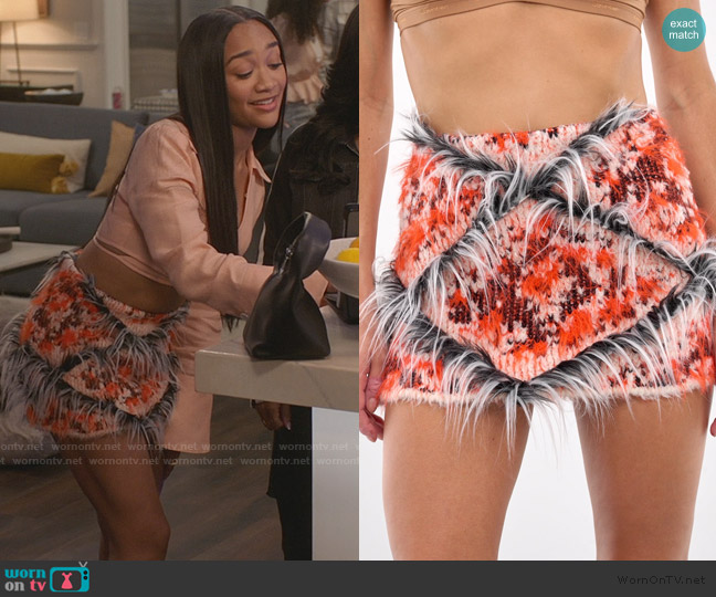 Diesel Faux Fur Detailed Mini Skirt worn by Tori (Lauryn Hardy) on All American