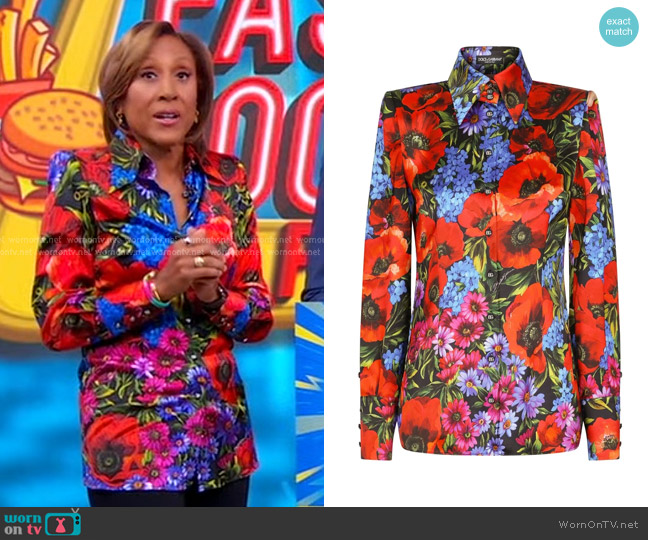 Dolce & Gabbana Floral-print Satin Shirt worn by Robin Roberts on Good Morning America