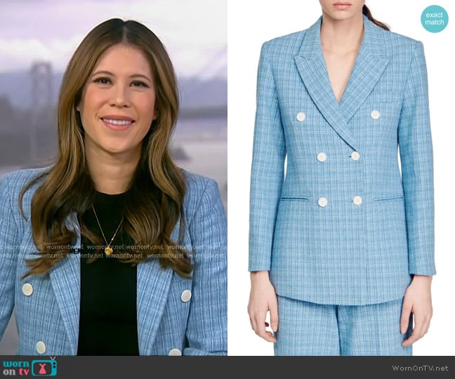 Sandro Double-Breasted Tweed Blazer worn by Deirdre Bosa on NBC News Daily