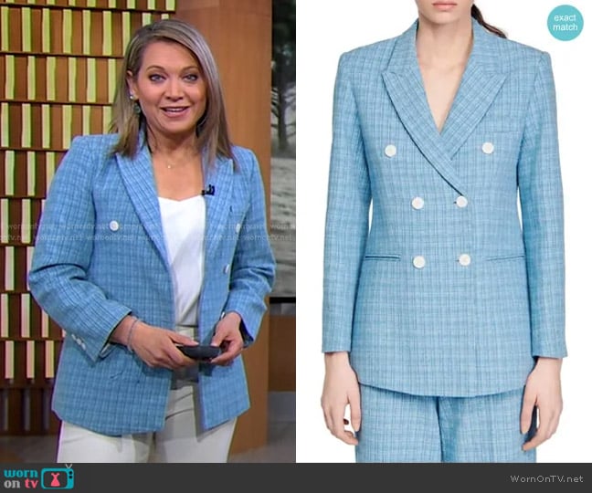 Sandro Double-Breasted Tweed Blazer worn by Ginger Zee on Good Morning America