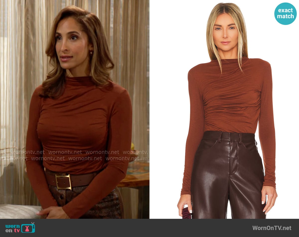 Enza Costa x Revolve Jersey Twist Top in Cognac worn by Lily Winters (Christel Khalil) on The Young and the Restless