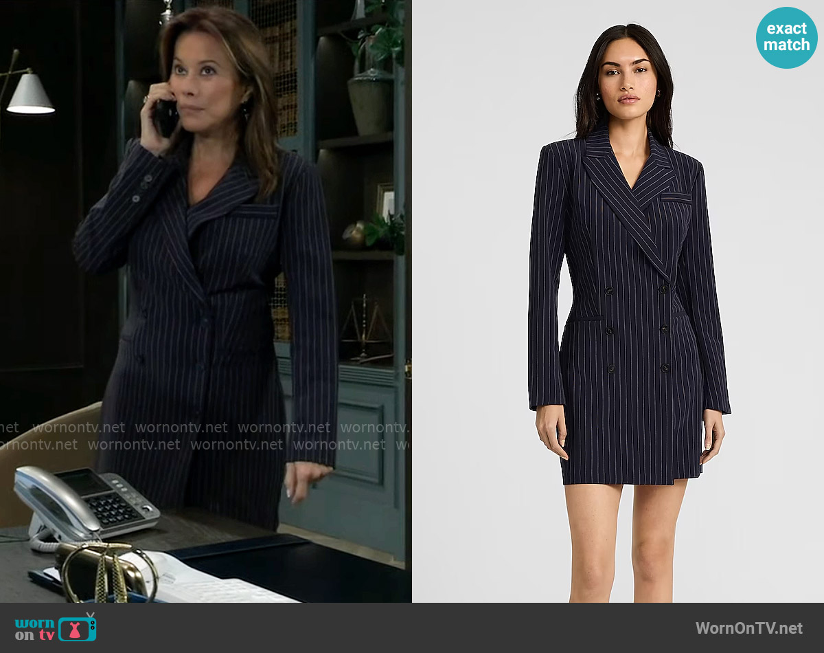Express Pinstripe Double Breasted Long Sleeve Mini Blazer Dress worn by Alexis Davis (Nancy Lee Grahn) on General Hospital